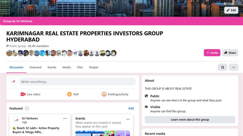 Karimnagar Real Estate Properties Investors Group Hyderabad — Facebook group screenshot